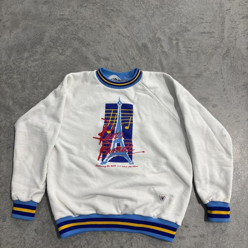 80s Varsity Paris Sweatshirt Eiffel Tower Graphic Fitted M/Oversized S